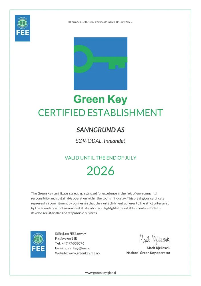 Sanngrund Green Key Miljøsertifikat 2026