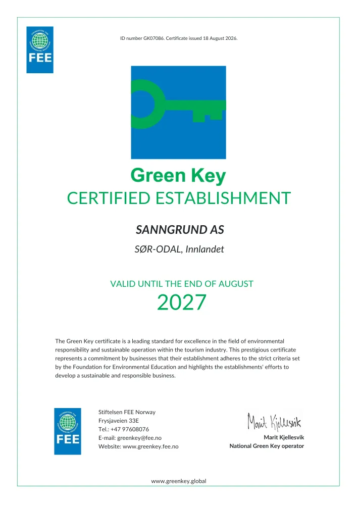 Sanngrund Servering og Overnatting Bærekraft Green Key Sertifikat